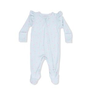 Angel Dear Tiny Cherry Stripe 2-Way Ruffle Sleeve Zipper Footie 6–9 Months  NWT